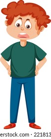 Scowl boy standing akimbo pose illustration