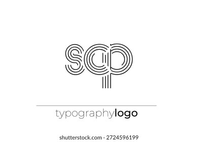 SCP logotipo de tipografia geométrica moderna. Composição moderna e elegante com uma ilustração de logotipo de tipografia monocromática projetada com linhas intrincadas.