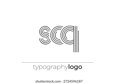SCQ moderno logotipo de tipografia geométrica. Composição moderna e elegante com uma ilustração de logotipo de tipografia monocromática projetada com linhas intrincadas.