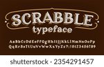 Scrabble alphabet font. Damaged letters and numbers. Uppercase and lowercase. Stock vector typeface for your typography design.