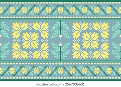 Scraf seamless pattern.Floral cross stitch for background.Aztec style.background vector illustration.Design for texture,fabric,cloting,carpet,knitewar,curtains,wrapping,batik