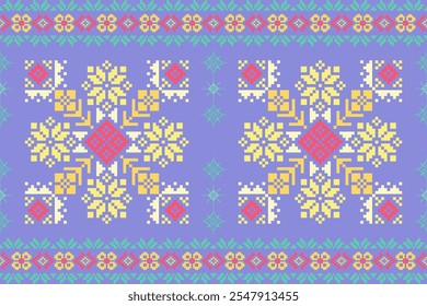 Scraf seamless pattern.Floral cross stitch for background.Aztec style.background vector illustration.Design for texture,fabric,cloting,carpet,knitewar,curtains,wrapping,batik