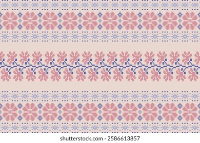 Scraf seamless pattern.Floral cross stitch for background.Aztec style.background vector illustration.Design for texture,fabric,cloting,carpet,knitewar,curtains,wrapping,batik