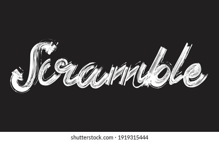 Scramble Handgeschriebenes Restaurant und Küche Brush Font Phrase Skript-Brief auf schwarzem Hintergrund zum Sprechen