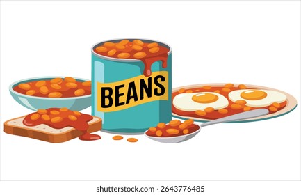 Scrambled beans with eggs isolated vector illustration on white background