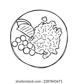 Scrambled, cherry tomatoes and toast. Breakfast concept. Vector hand drawn illustration.