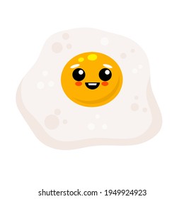 Scrambled egg with cute face. Healthy Breakfast. Protein and yolk character. Element of cooking. Flat cartoon isolated on white background