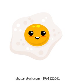 Scrambled egg with cute face. Healthy Breakfast. Protein and yolk character. Element of cooking. Flat cartoon isolated on white background