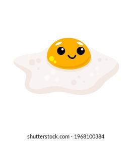 Scrambled egg with cute face. Healthy Breakfast. Protein and yolk character. Element of cooking. Flat cartoon isolated on white background