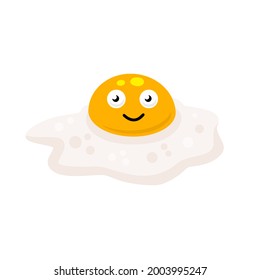 Scrambled egg with cute face. Healthy Breakfast. Protein and yolk character. Element of cooking. Flat cartoon isolated on white background