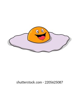 Scrambled egg with cute face. Healthy Breakfast. Protein and yolk character. Element of cooking. Flat cartoon isolated on white background