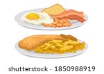 Scrambled Egg and Fish and Chips as Delicious English Dish Vector Set