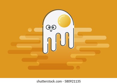 Scrambled egg in the form of a monster, made in flat style