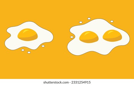 Scrambled egg. Healthy Breakfast. Flat cartoon isolated on yellow background. Protein and yolk. Element of cooking.