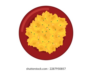 Scrambled egg on a plate. Simple flat illustration.
