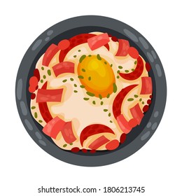Scrambled Egg with Sausage and Herbs as Spanish Cuisine Dish Served on Plate Vector Illustration