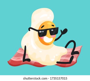 Brucheier in Sonnenbrille auf Bacon Strip Vector Illustration
