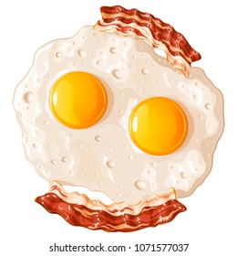 Scrambled eggs with bacon, isolated vector illustration on white background