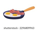 Scrambled Eggs and Bacon on Frying Pan as Tasty Breakfast or Brunch with Typical Food Vector Illustration