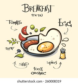 scrambled eggs. breakfast menu. sketch art for your design