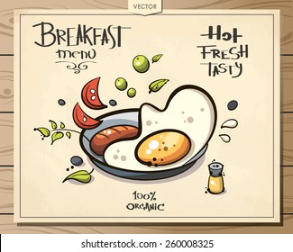 scrambled eggs. breakfast menu. sketch art for your design