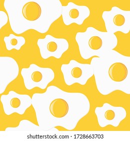 Scrambled eggs. Broken eggs seamless pattern. Breakfast vector background