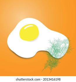 scrambled eggs with dill on a yellow background