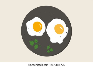 Scrambled eggs. A dish of raw eggs. Fast food. Cooking lunch, dinner, breakfast. Vector illustration.