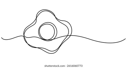 Scrambled eggs drawn with one continuous line, Pro vector, Vector illustration of Fried egg with runny yolk on white background black and white drawing For children to learn to color. World egg day.