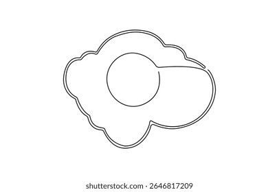 Scrambled eggs drawn with one continuous line, World egg day simple web banner, background. One continuous line drawing with , banner, greeting card, brochure, menu, logo. Food, snack, meal.