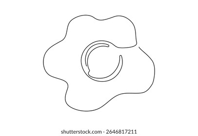 Scrambled eggs drawn with one continuous line, World egg day simple web banner, background. One continuous line drawing with , banner, greeting card, brochure, menu, logo. Food, snack, meal.