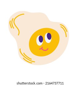 Scrambled eggs with eyes. Happy Floating Egg. Decoration for postcards, patches, prints for clothes, badges, posters. Vector cartoon illustration isolated on the white background. 