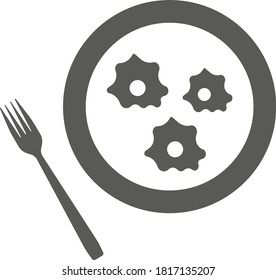 Scrambled eggs and fork on a white background. Vector black and white illustration. Great for labels, menus, posters, banners, vouchers, coupons, business promotion and more.