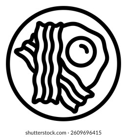 Scrambled eggs and fried bacon line icon, breakfast food concept. Vector graphics. Morning meal plate sign on white background, style mobile or design