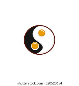 Scrambled eggs in a frying pan. Omelet,a symbol of harmony, Feng Shui vector illustration