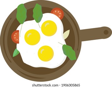 Scrambled eggs with herbs and tomatoes.  Vector.