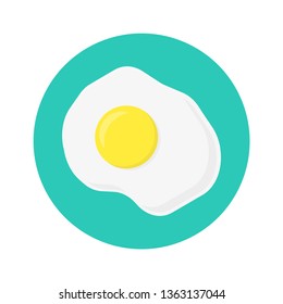 scrambled eggs on blue round background in flat