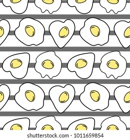 scrambled eggs on gray striped background. cartoon style vector illustration
