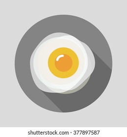 Scrambled eggs on pan icon with long shadow isolated on grey background. flat style trendy modern logotype