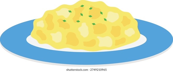 Scrambled Eggs on a Plate Flat Illustration Isolated on White Background