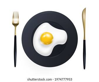 Scrambled eggs on a plate. Good morning poster. Realistic vector design.