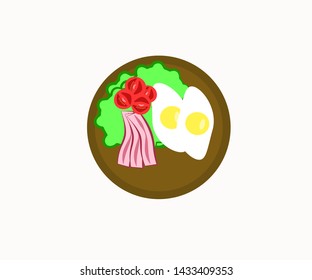 scrambled eggs on a plate with salad cherry tomatoes and bacon