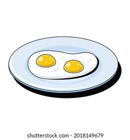 Scrambled eggs on a plate. Vector 3d sketch line isometric, color icon illustration, flat style. Creative design idea and elements for infographics and website.