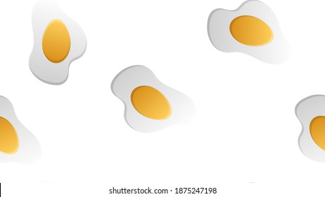 scrambled eggs on a white background, vector illustration, pattern. egg with yellow yolk. delicious breakfast. seamless illustration. stylish wallpaper for restaurant and cafe, quick snack