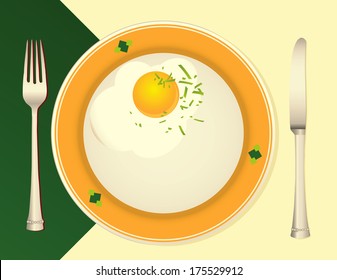 Scrambled eggs from one egg for breakfast. Vector illustration.