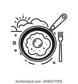 scrambled eggs in one line. breakfast illustration