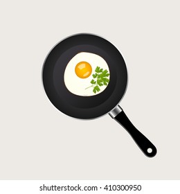 scrambled eggs in a pan - vector illustration