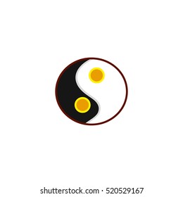 Scrambled eggs the pan the yolk and white. Primitive omelet, a symbol of harmony. Tao image, vector illustration
