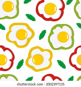 scrambled eggs pattern. Broken eggs seamless pattern. Breakfast background. Seamless food vector pattern. Flat illustration for textile, wallpaper, wrapping paper, scrapbooking. Vector illustration