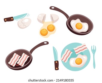 Scrambled eggs prepare step by step concept. Vector flat graphic design illustration